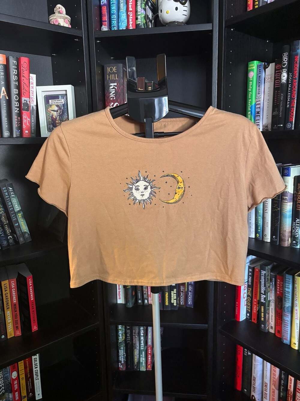 Sun Moon Stars Graphic Crop T-Shirt Tan Lettuce Trim